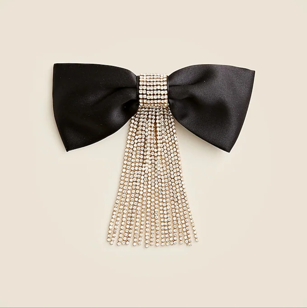 J.Crew Satin Bow Rhinestone Hair Clip, Black/ Silver